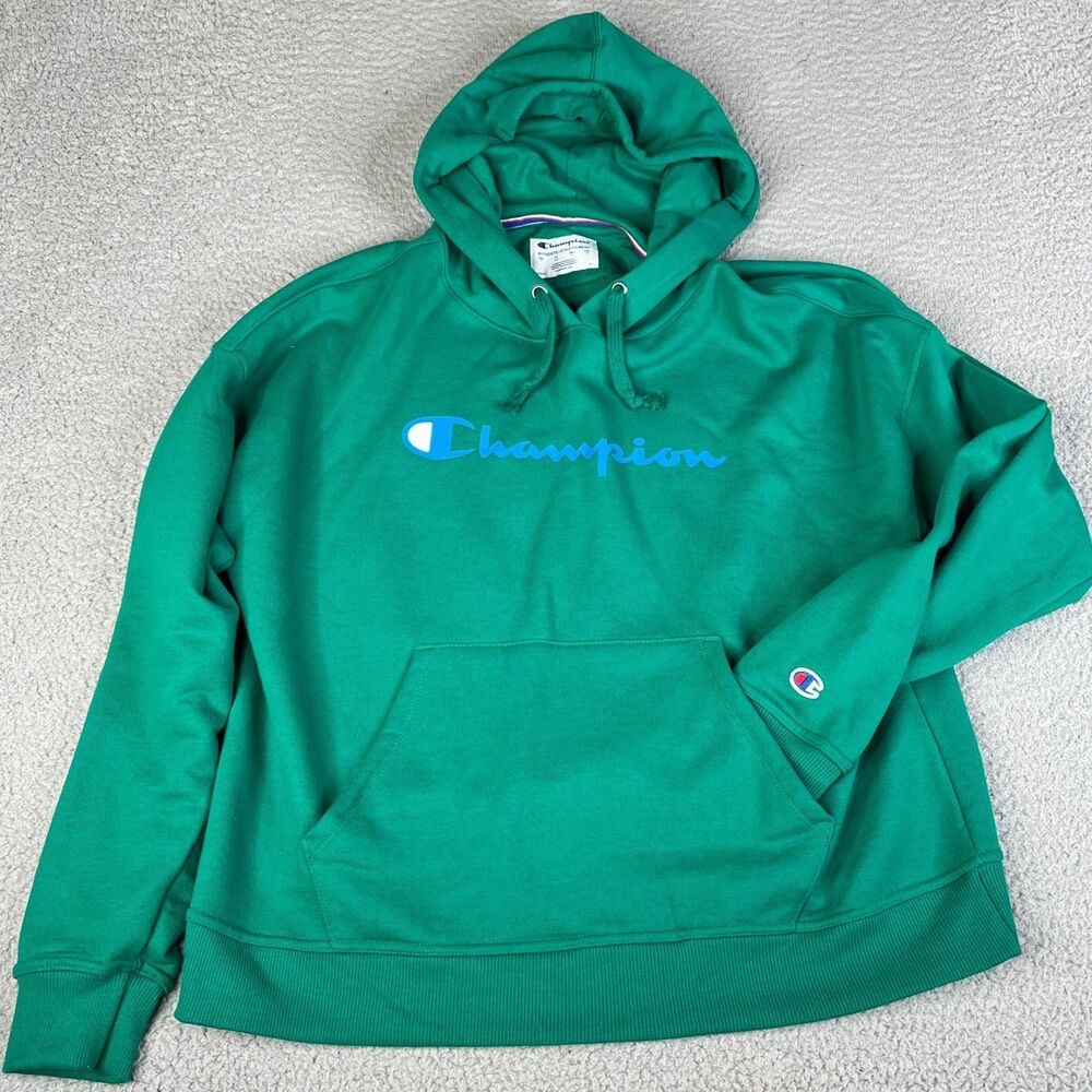 CHAMPION  Pullover Hoodie Mens L Green Sweatshirt Heavyweight Streetwear Sweater